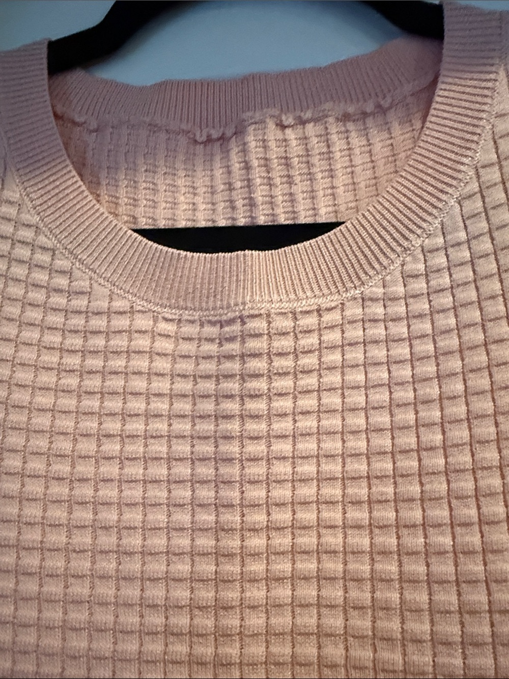 HALARA Soft Pink Waffle Knit Short Sleeve Sweater NWT SIZE L - Picture 3 of 6